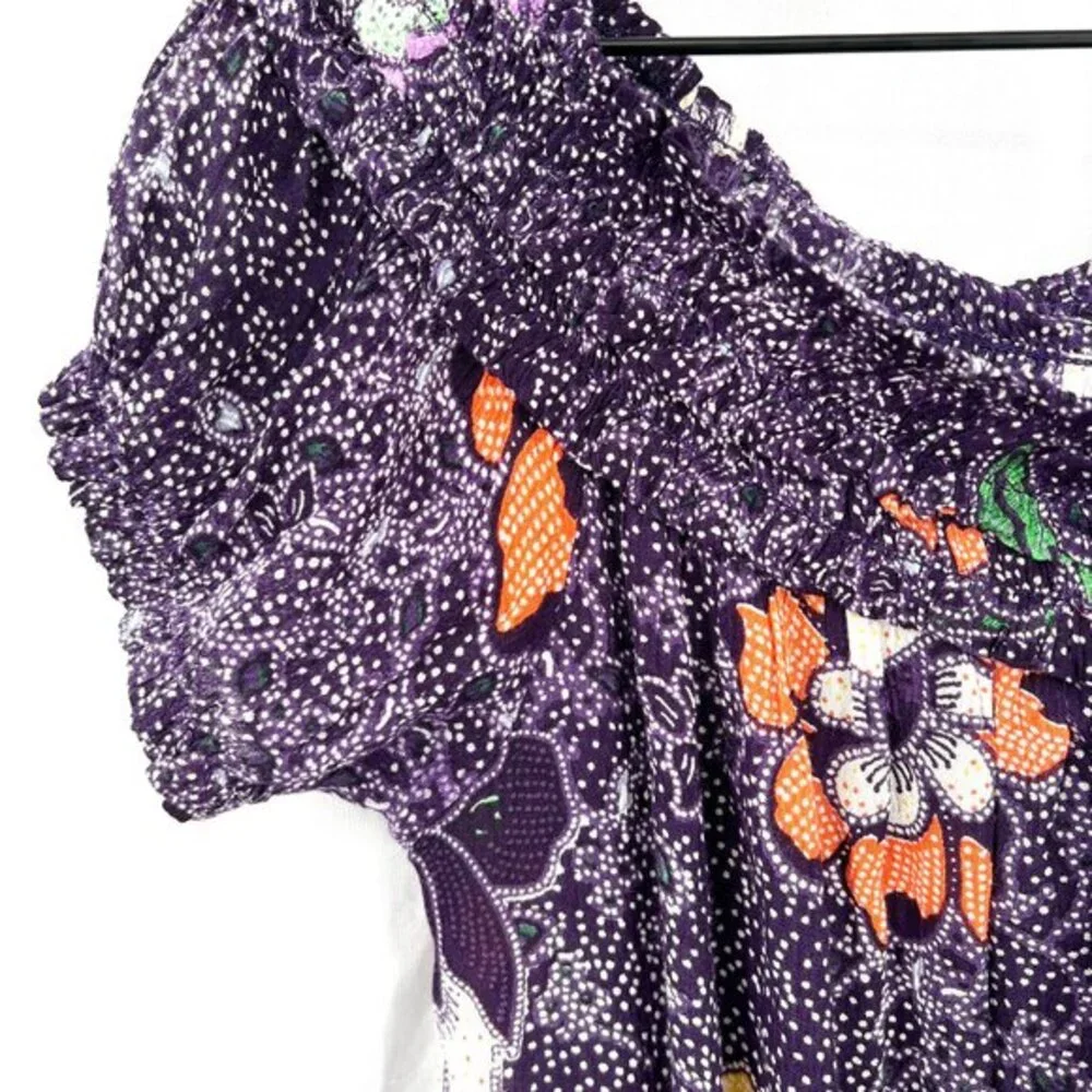 NEW Free People Suki Blouse midnight floral off the shoulder boho festival top S